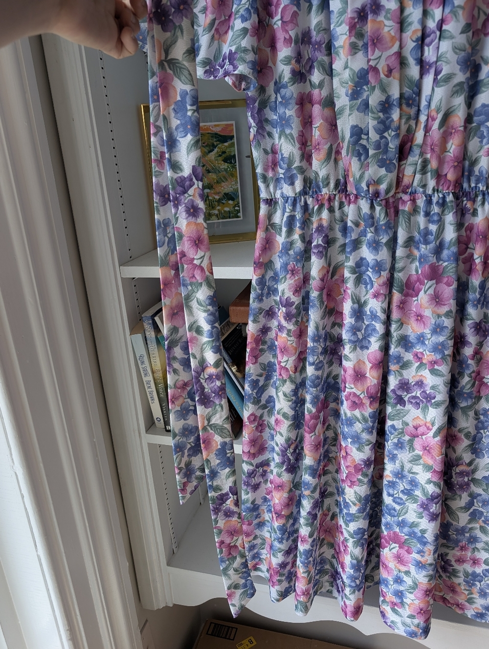 Vintage Floral Midi Dress in Pink, Purple & Blue Size Medium Cottagecore 80's - Picture 5 of 9